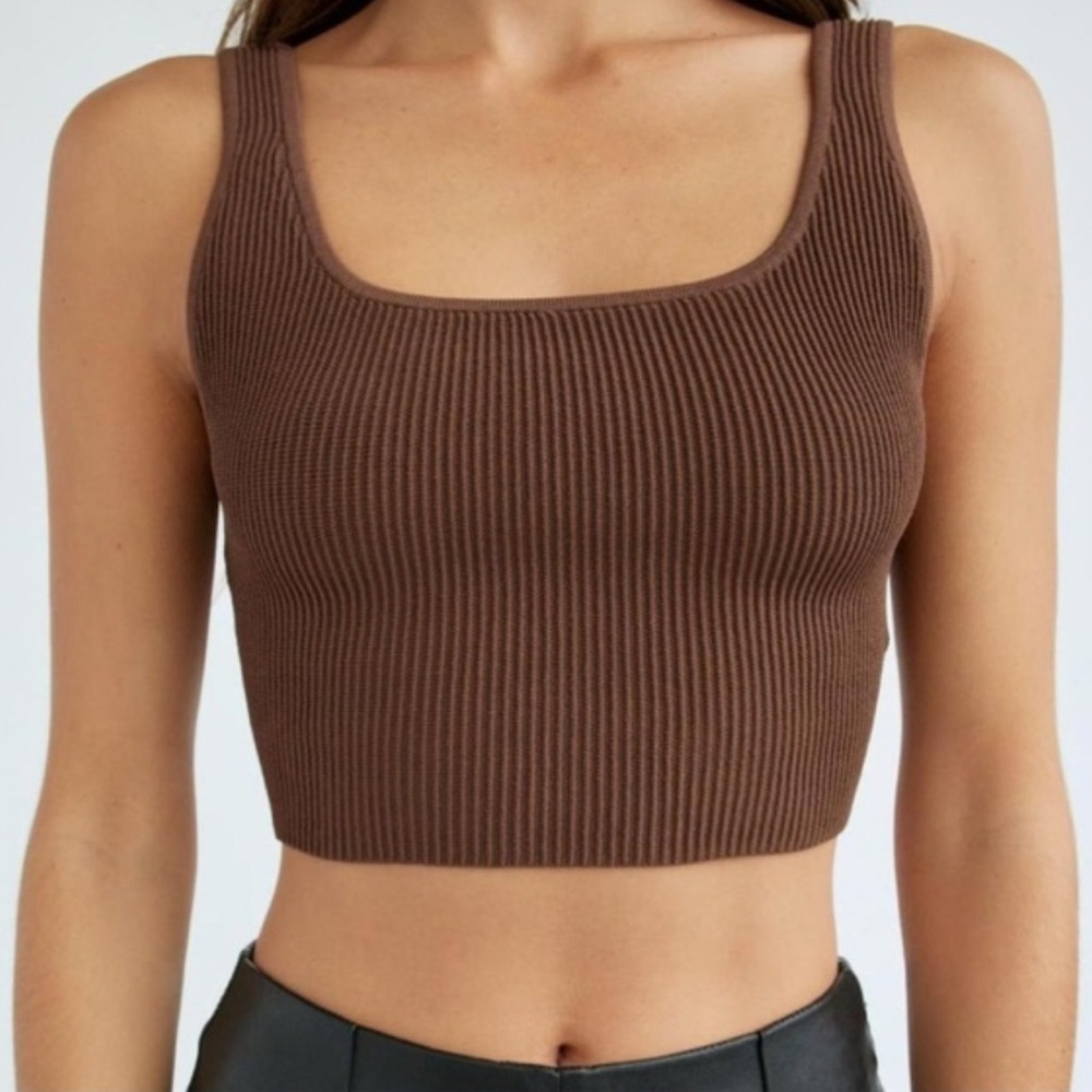 Aritzia Babaton Sculpt Ribbed Cropped Tank Brown Size 2x